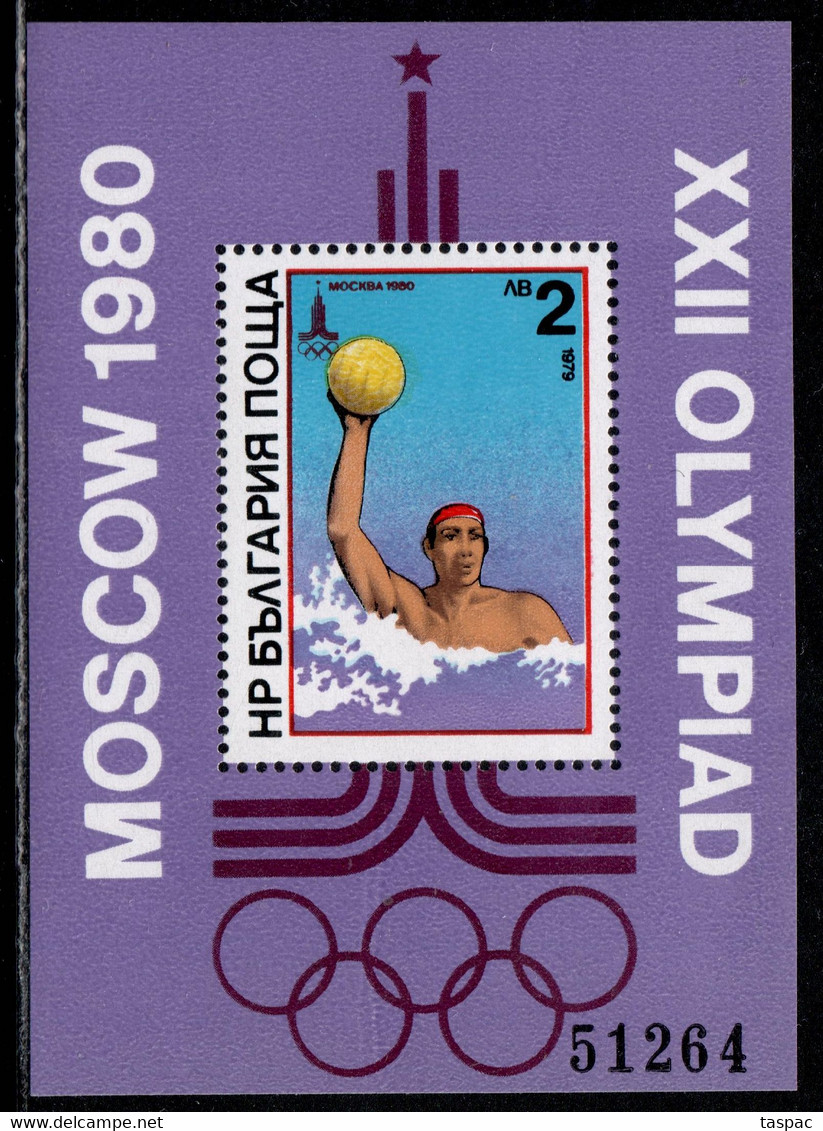 Bulgaria 1979 Mi# Block 98 ** MNH - 22nd Summer Olympic Games, Moscow / Water Polo - Water-Polo