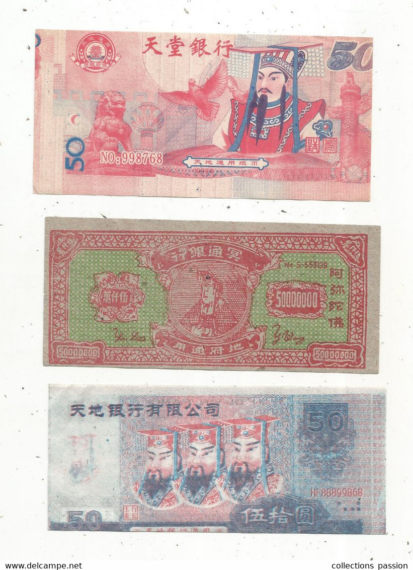 Billet , Asie , Billets Funéraires , HELL BANK NOTE , 2 Scans , LOT DE 3 BILLETS - Fictifs & Spécimens