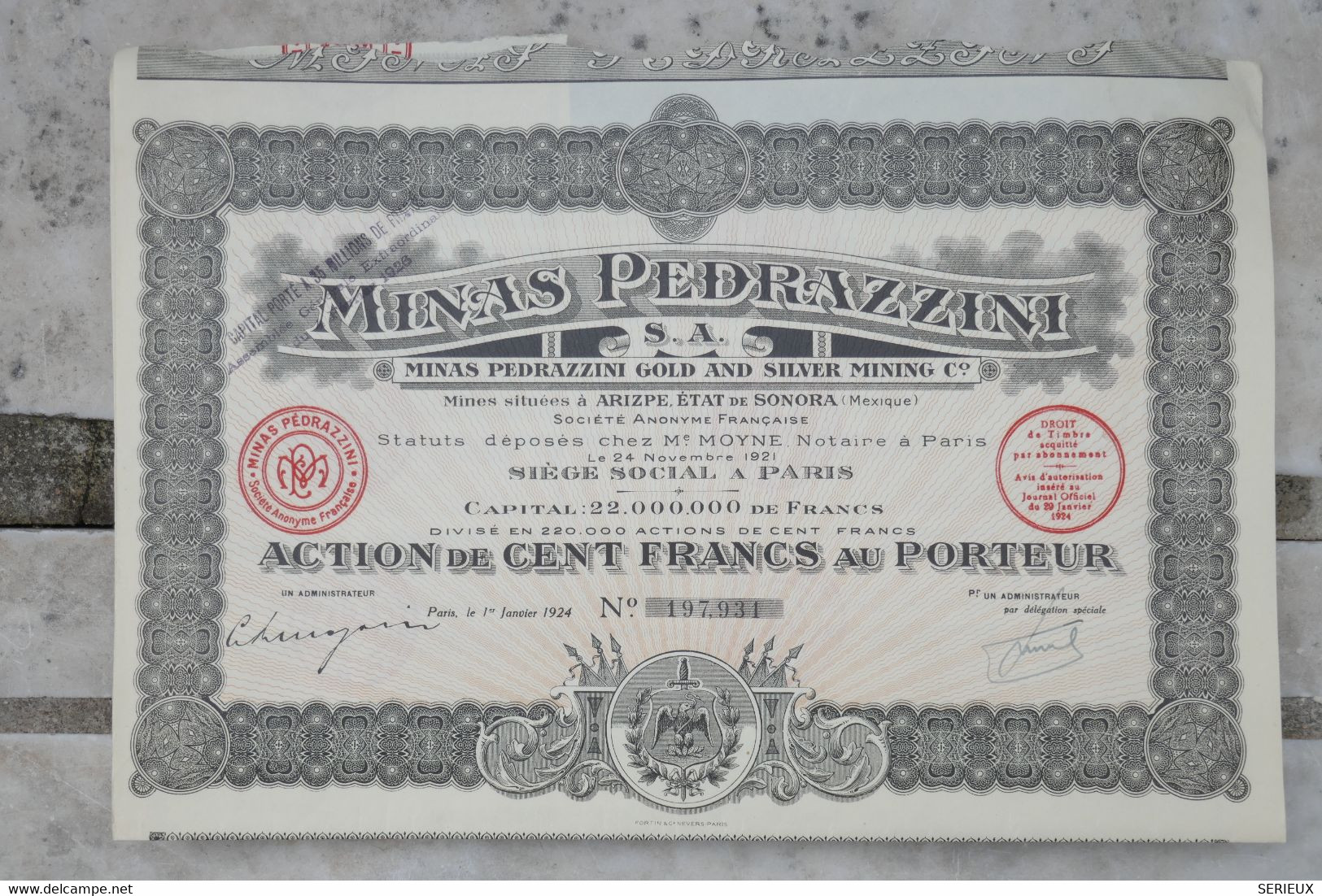 &5    1924 MINAS PEDRAZZINI  +DIVISE 220000 ACTIONS ++ - Mijnen