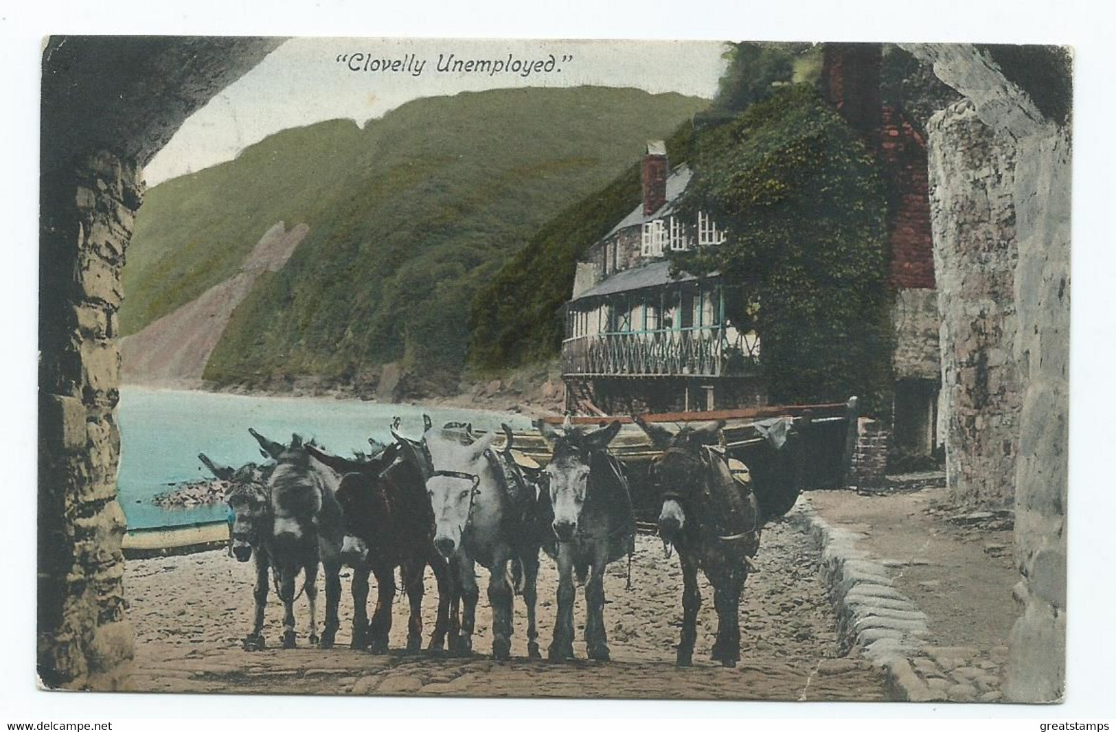 Devon   Postcard Humour Donkeys Clovelly Unemployed Posted 1913 Downey Head Majestic Series Small Cds - Clovelly