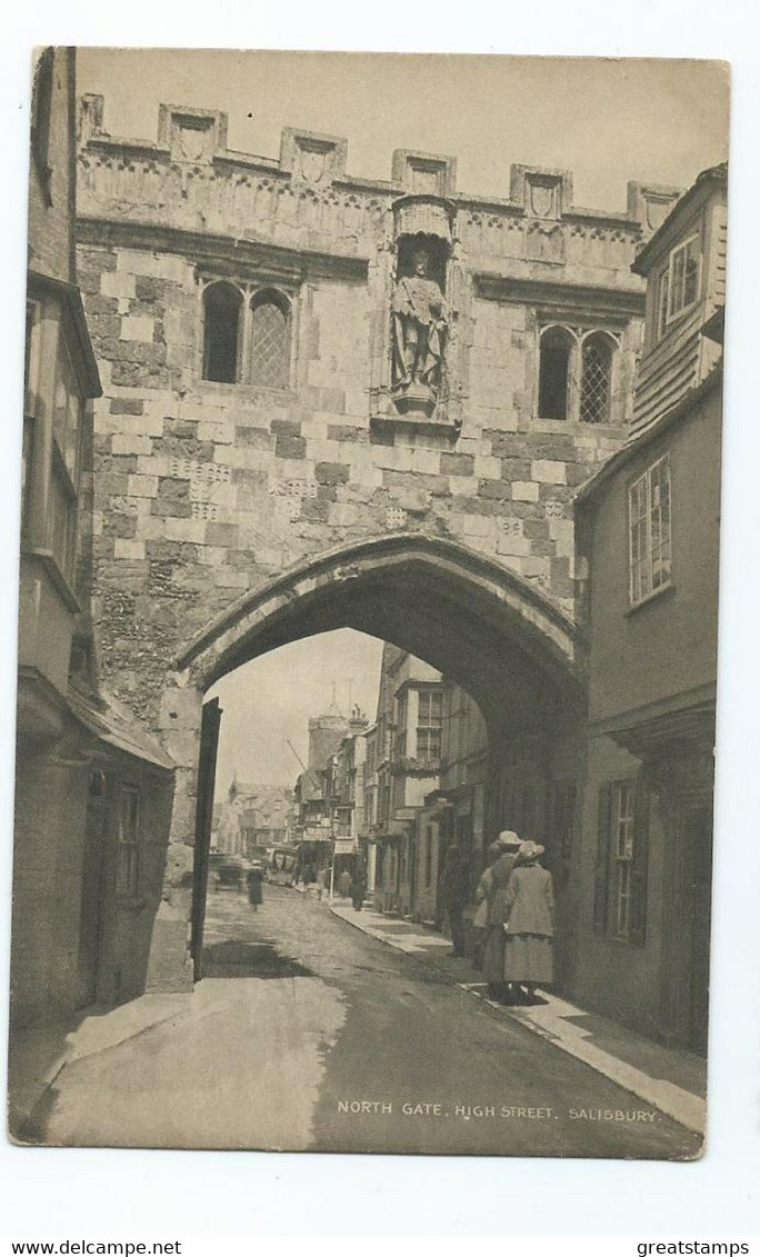 Wiltshire  Postcard North Gate High Street Animated Toned - Salisbury