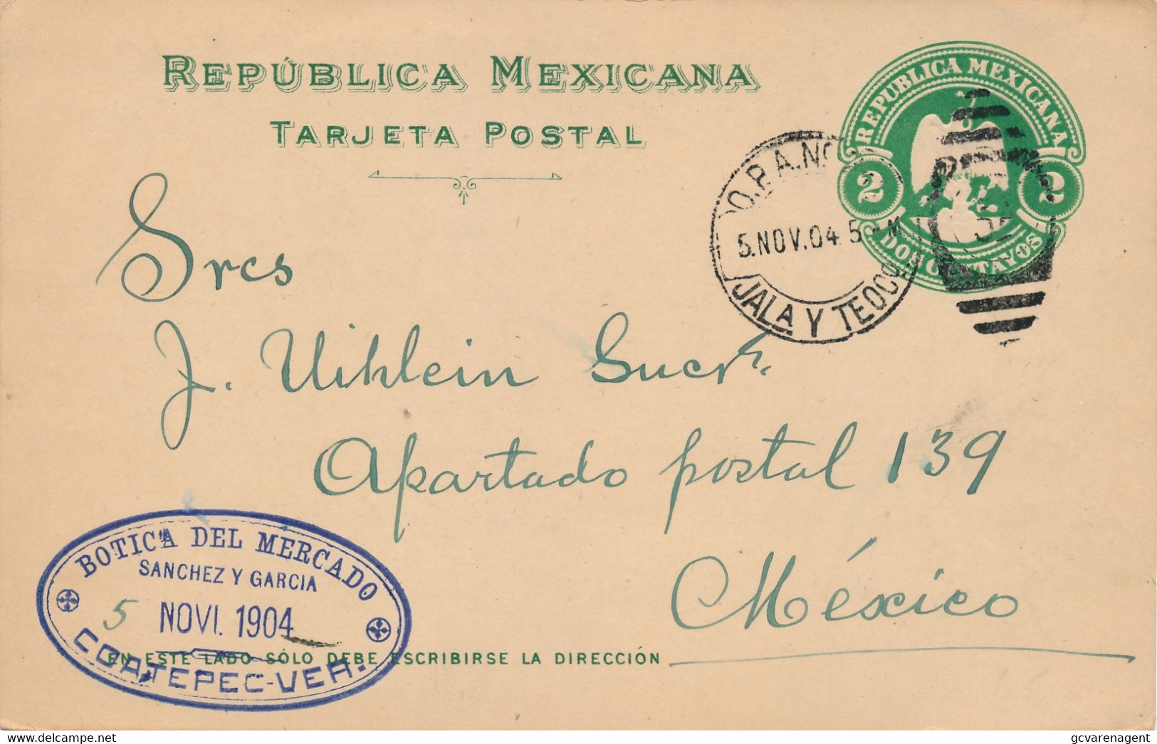 REPUBLICA MEXICANA  - TARJETA POSTAL 1904     2 SCANS - Mexico