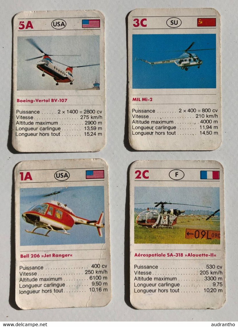 4 Mini-cartes Avion Hélicoptère Bell 206 Jet Ranger - Boeing Vertol BV-107 - Alouette-2 - MIL Mi-2 - Helicópteros
