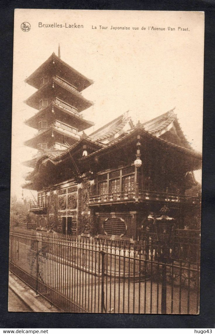 (RECTO / VERSO) BRUXELLES LAEKEN EN 1926 - LA TOUR JAPONAISE VUE DE L' AVENUE VAN PRAET - BEAU CACHET ET TIMBRE - CPA - Forêts, Parcs, Jardins