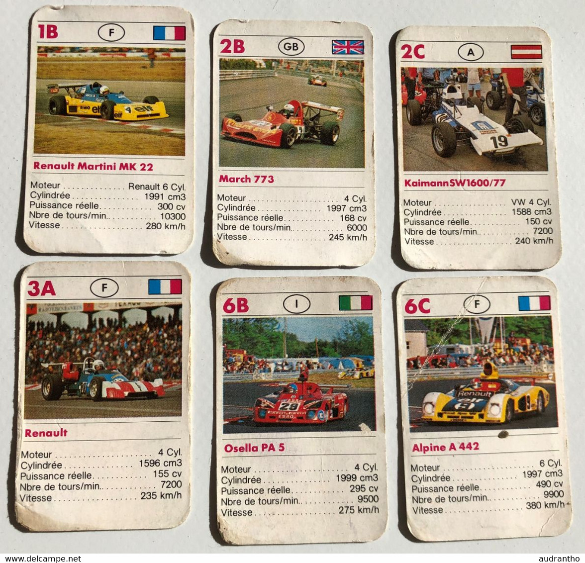 6 Mini-cartes F1 Course De Voitures Kaimann Alpine A 442 March 773 Osella PA5 Renault Martini MK22 - Automobile - F1