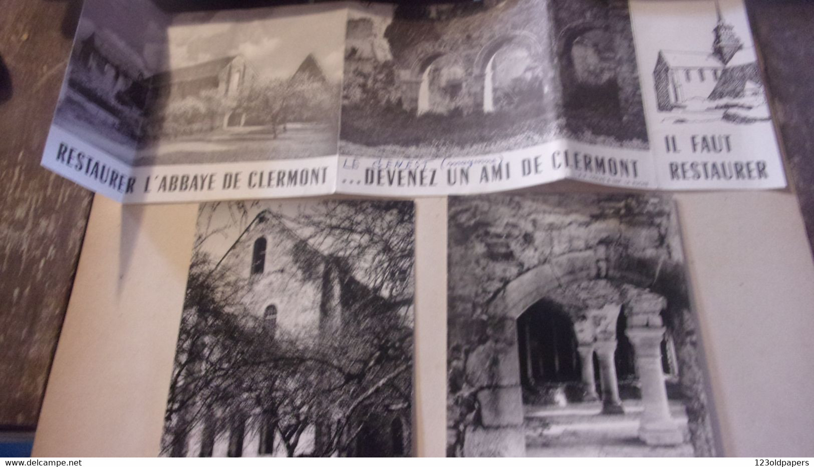 53  CARTE PHOTO  2 PHOTOS ET PROSPECTUS SAUVEGARDE 1959 ABBAYE DE CLERMONT MAYENNE LAVAL - Laval