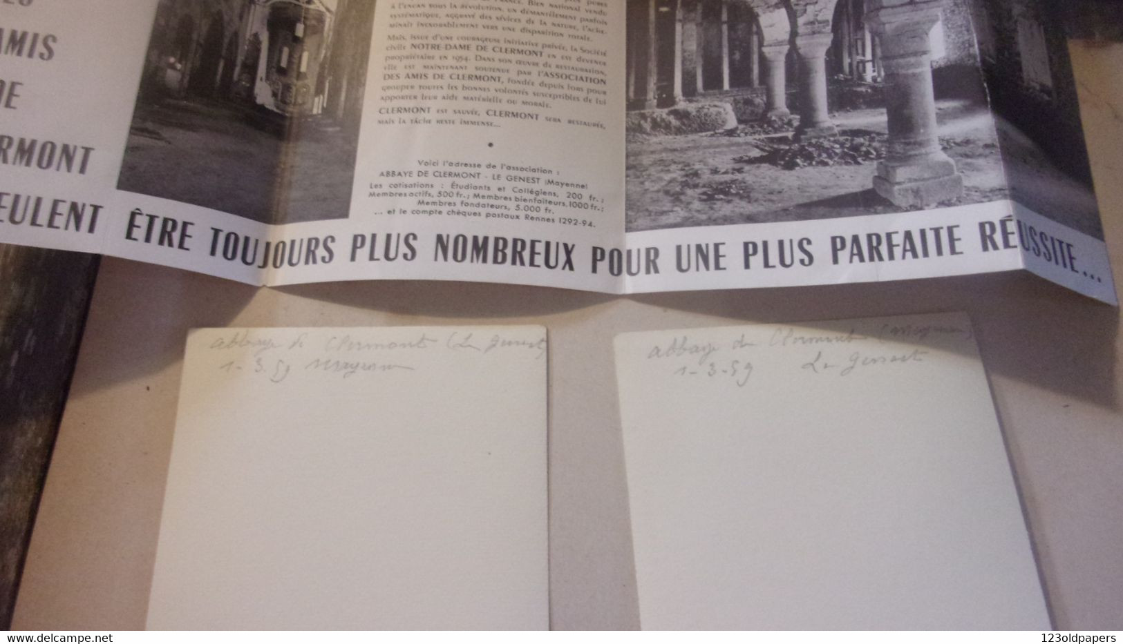 53  CARTE PHOTO  2 PHOTOS ET PROSPECTUS SAUVEGARDE 1959 ABBAYE DE CLERMONT MAYENNE LAVAL - Laval