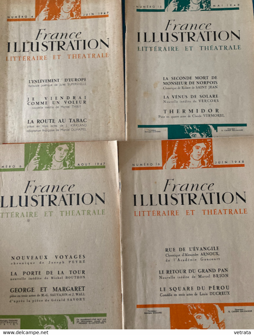 6 N° Du Supplément Littéraire & Théatrale à France Illustration : N°4/6/15/16/18/ & 19 (1947/48) = Supevielle-M. Thiry-J - Lots De Plusieurs Livres