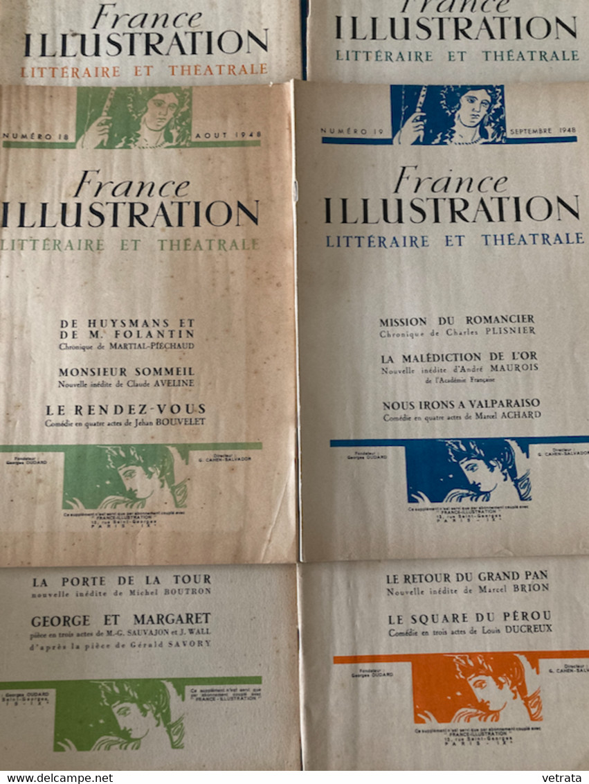 6 N° Du Supplément Littéraire & Théatrale à France Illustration : N°4/6/15/16/18/ & 19 (1947/48) = Supevielle-M. Thiry-J - Wholesale, Bulk Lots