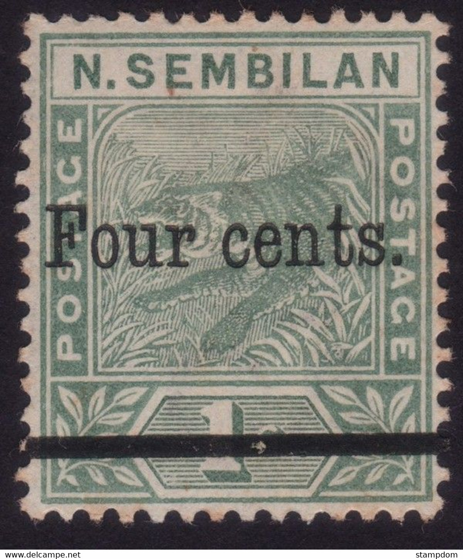 NEGRI SEMBILAN 1899 Surch 4c On 1c Wmk.CROWN CA Sc#17 MH-HR @T213 - Negri Sembilan