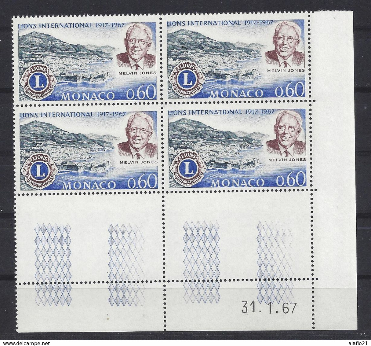 MONACO N° 725 - LIONS INTERNATIONAL - Bloc De 4 COIN DATE - NEUF SANS CHARNIERE - 31/1/67 - Ungebraucht