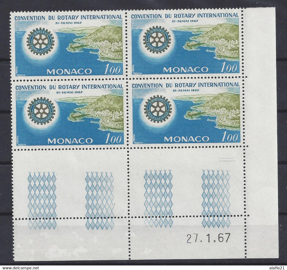 MONACO N° 726 - ROTARY INTERNATIONAL - Bloc De 4 COIN DATE - NEUF SANS CHARNIERE - 27/1/67 - Ungebraucht