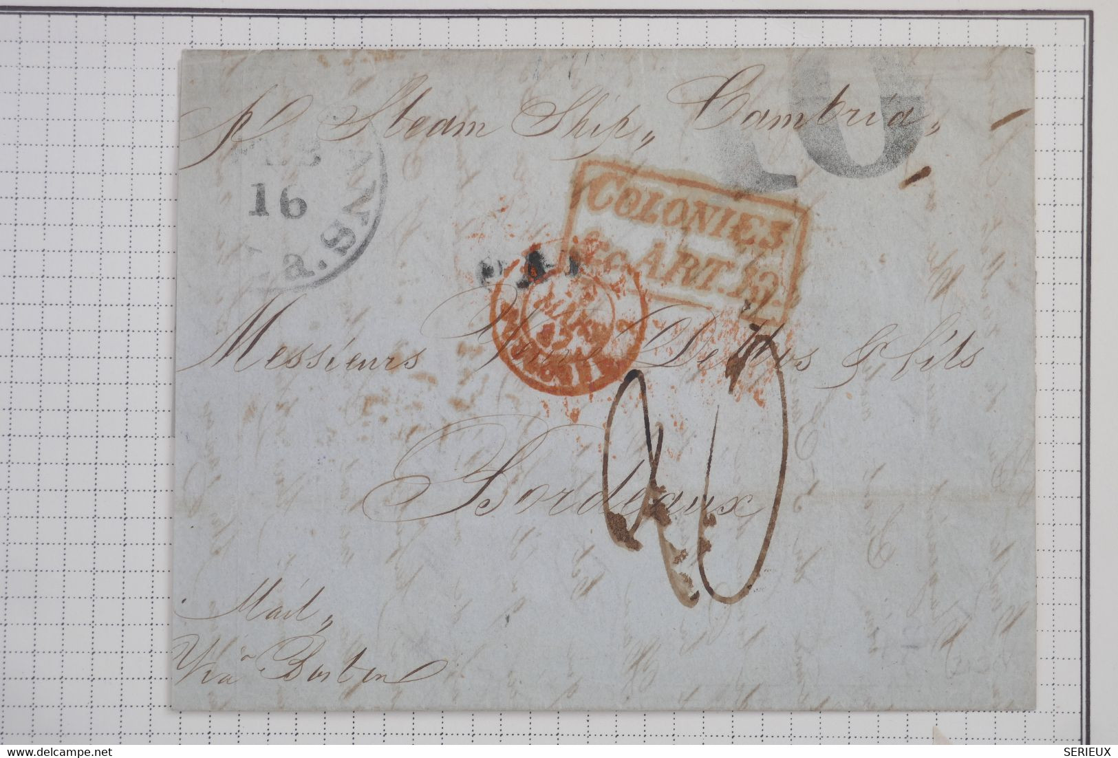 AZ20 OUTREMER COLONIES   BELLE LETTRE RARE 1847 NEW ORLEANS POUR BORDEAU  PAR STEAMER + BON AFFR. - …-1845 Préphilatélie