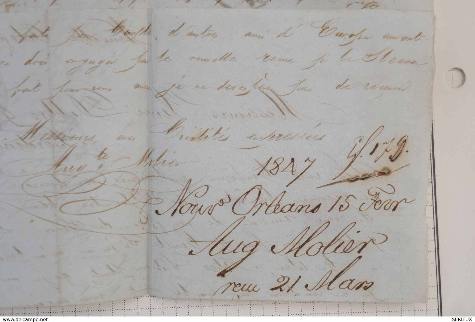 AZ20 OUTREMER COLONIES   BELLE LETTRE RARE 1847 NEW ORLEANS POUR BORDEAU  PAR STEAMER + BON AFFR. - …-1845 Préphilatélie