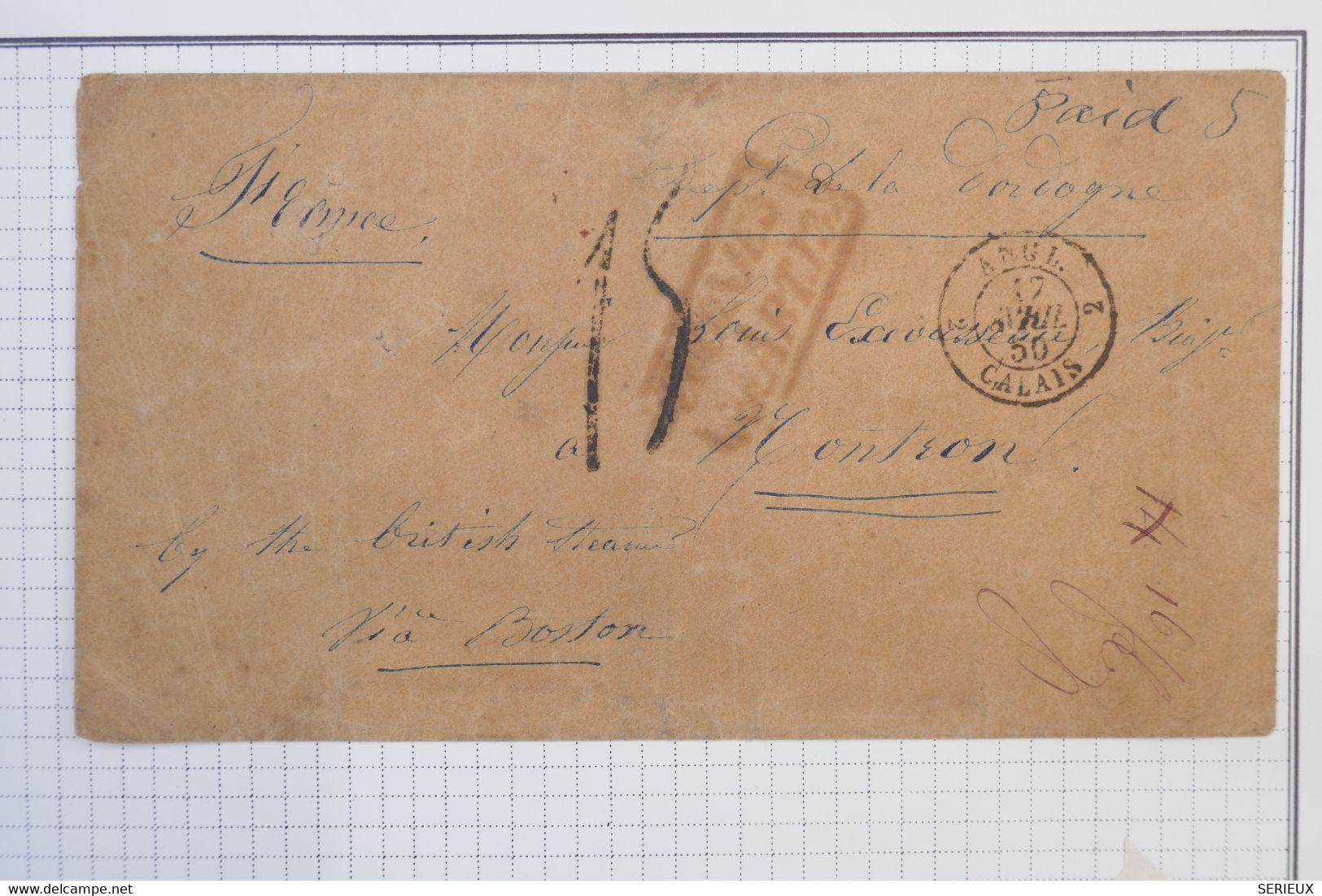 AZ20 OUTREMER COLONIES  BELLE LETTRE RARE 1850  POUR MONTRON  FRANCE  PAR BOSTON  +AFFR. INTERESSANT. - …-1845 Préphilatélie