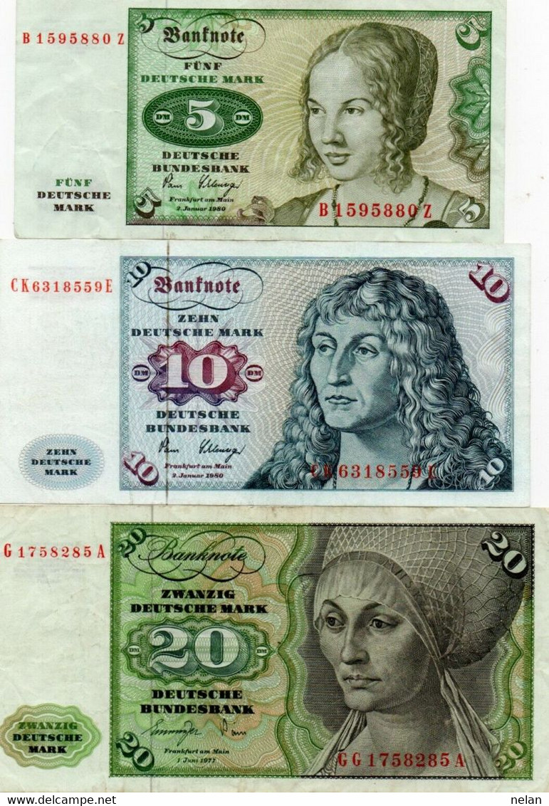 Lotto - Germany Federal Republic - 5,10,20 MARK 1977-80 -  XF+++  P-30,31,32 - Collezioni
