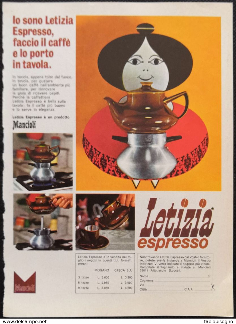 1968 - LETIZIA Espresso Mancioli Caffe ( Altopascio Lucca )- 1 Pag. Pubblicità Cm. 13 X 18 - Company Logo Napkins