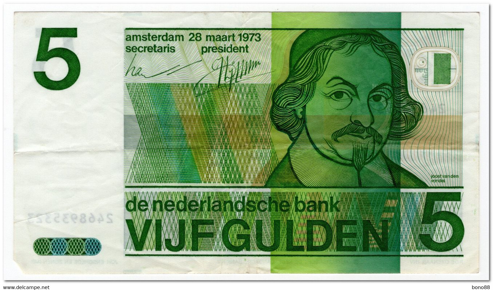 NETHERLANDS,5 GULDEN,1973,P.95,VF+ - 5 Florín Holandés (gulden)