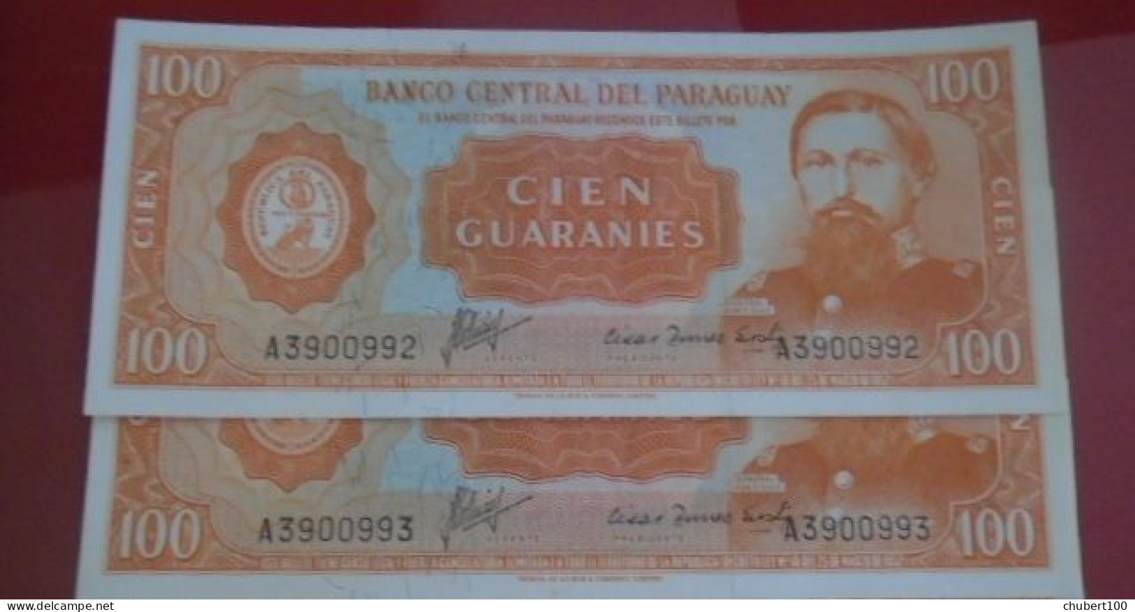 PARAGUAY ,  P 199a,   100 Guaranies  , L 1952 (1963) ,  UNC Neuf ,  2 Notes - Paraguay