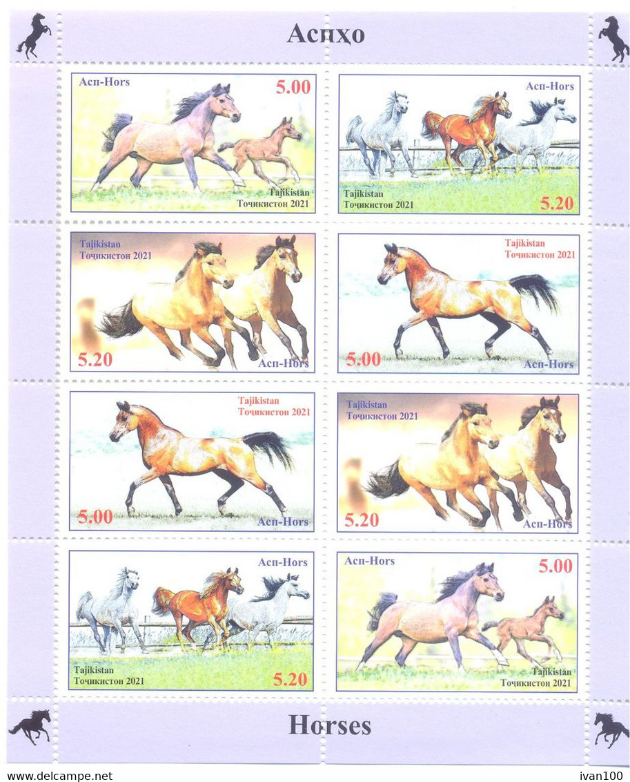 2021. Tajikistan, Horses, Sheetlet Perforated, Mint/** - Tayikistán