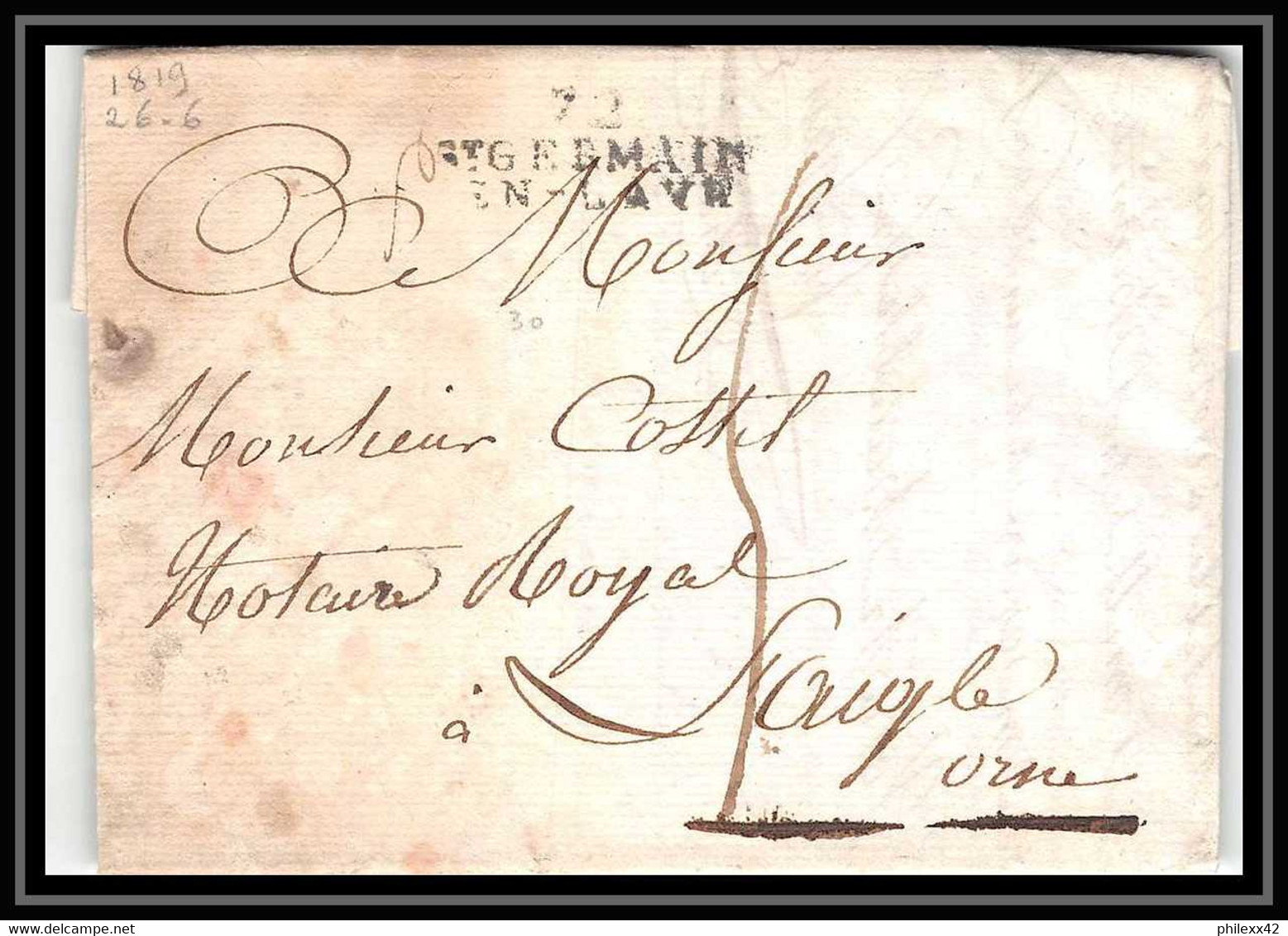 0795- Saint-Germain-en-Laye Yvelines Marque Postale 31X14 INDICE 4 26/6/1819 Pour L'Aigle Orne LAC Lettre Cover France - 1801-1848: Precursors XIX