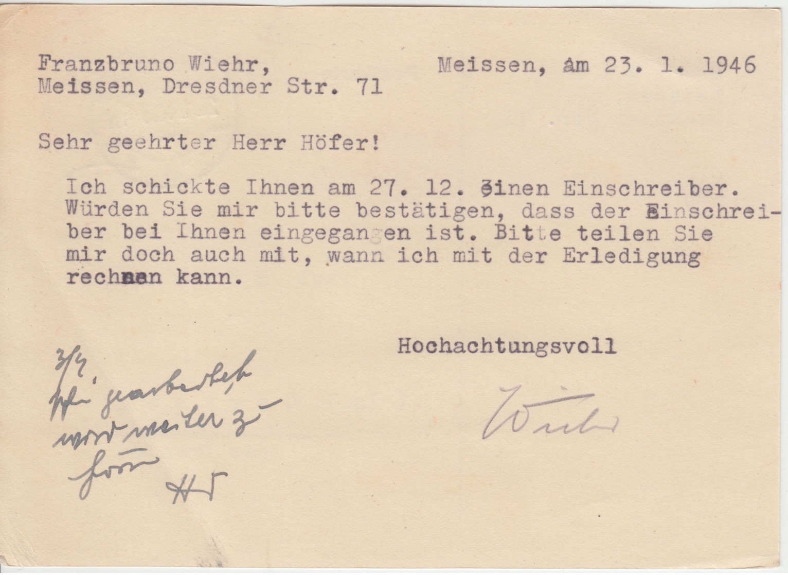 All.Bes. - Meissen 26.1.46 Gebühr Bezahlt Roter Ra2 Karte N. Gorisch - Altri & Non Classificati