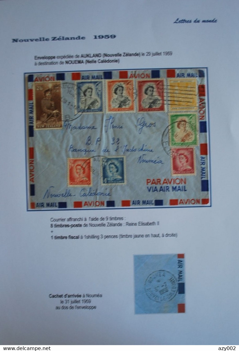 Belle Enveloppe Nelle Zélande 1959, D' Auckland Pour Nouméa +++ Très Bel Affranchissement De 9 Timbres !!! - Lettres & Documents