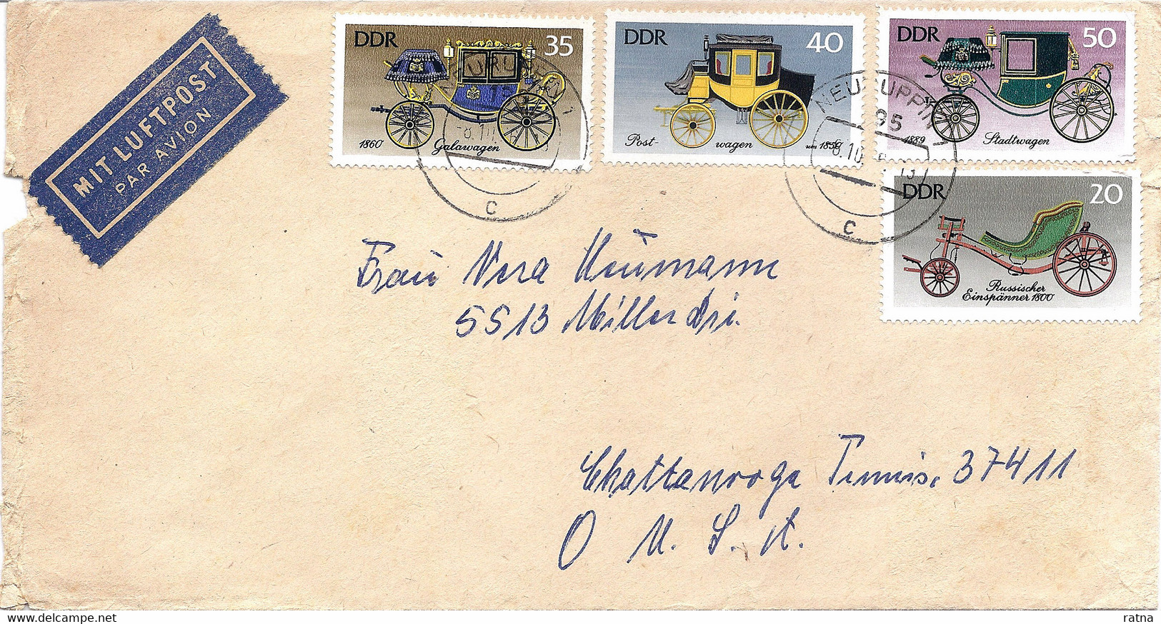 Allemagne DDR, Lettre Pour USA, Calèche, Diligence, Transport, Voiture - Diligences