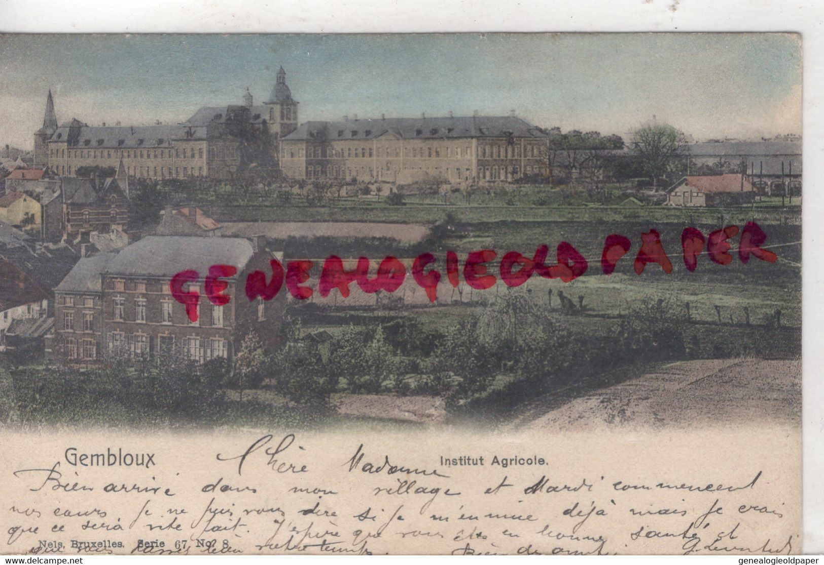 BELGIQUE- GEMBLOUX - INSTITUT AGRICOLE - MME RIBIERE 19 RUE CAVE PARIS - 1904- BELLE CARTE COLORISEE - Gembloux