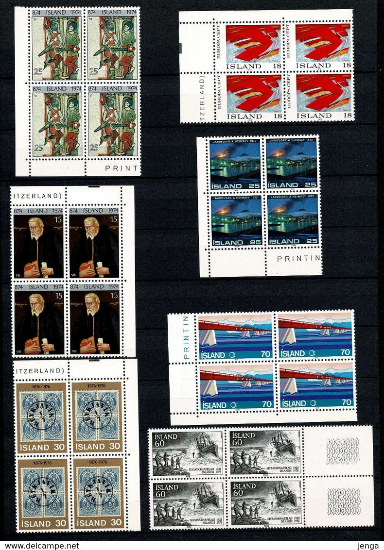 Iceland;  17 Blocks Of 4 With Margin; 1970s - 1980s; MNH (**). - Collections, Lots & Séries