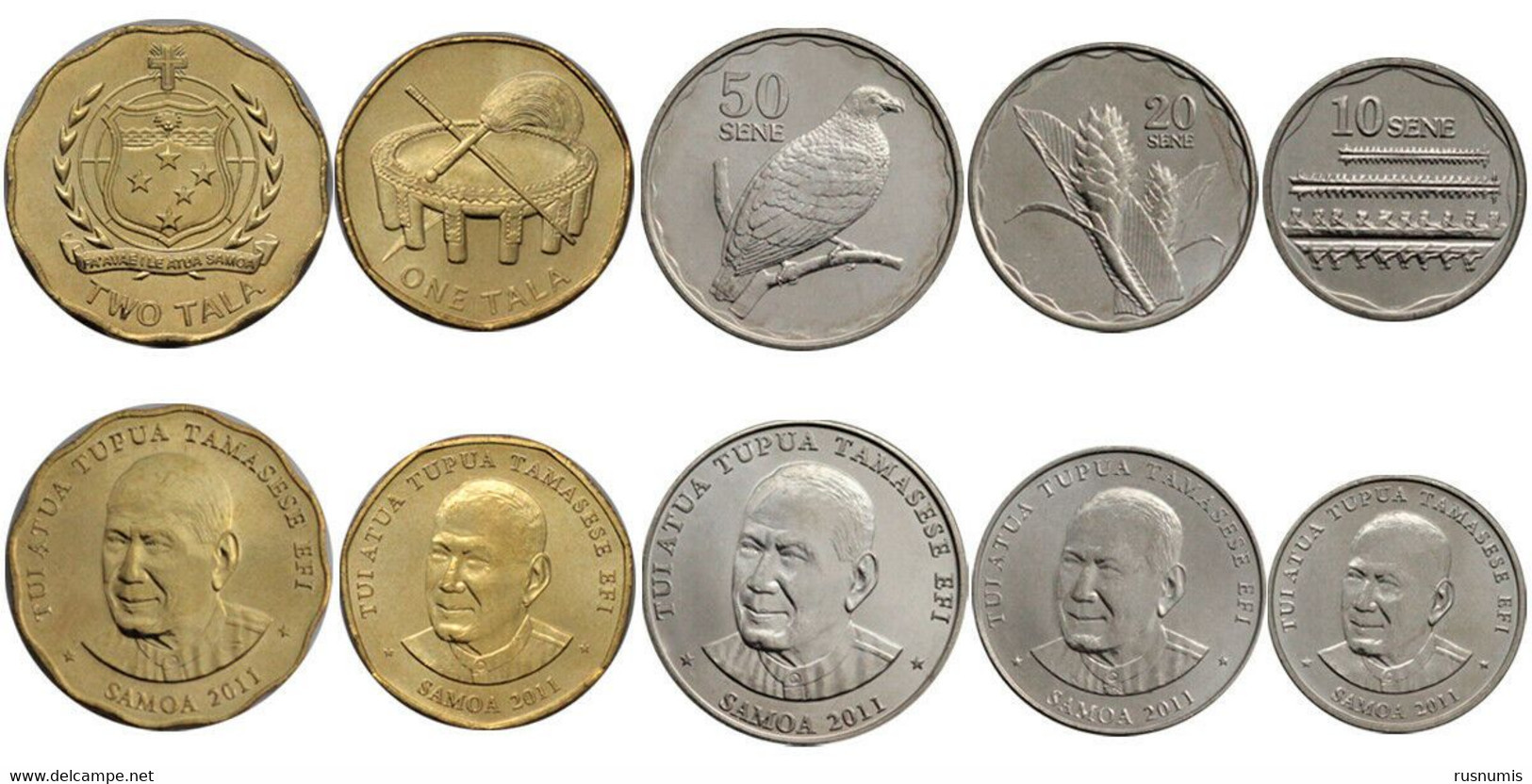 SAMOA 5 COINS SET 10 - 20 - 50 SENE 1 - 2 TALA 2011 UNC - Samoa