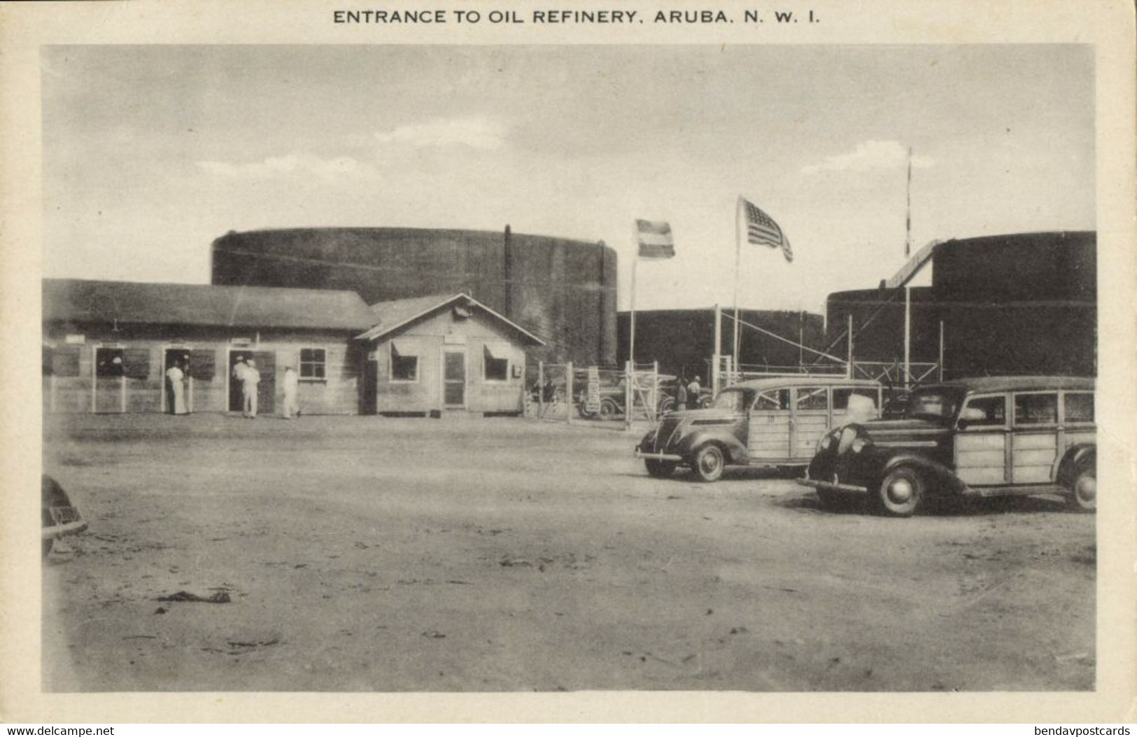 Aruba, N.W.I., Entrance To Oil Refinery, Cars (1940s) Postcard - Aruba