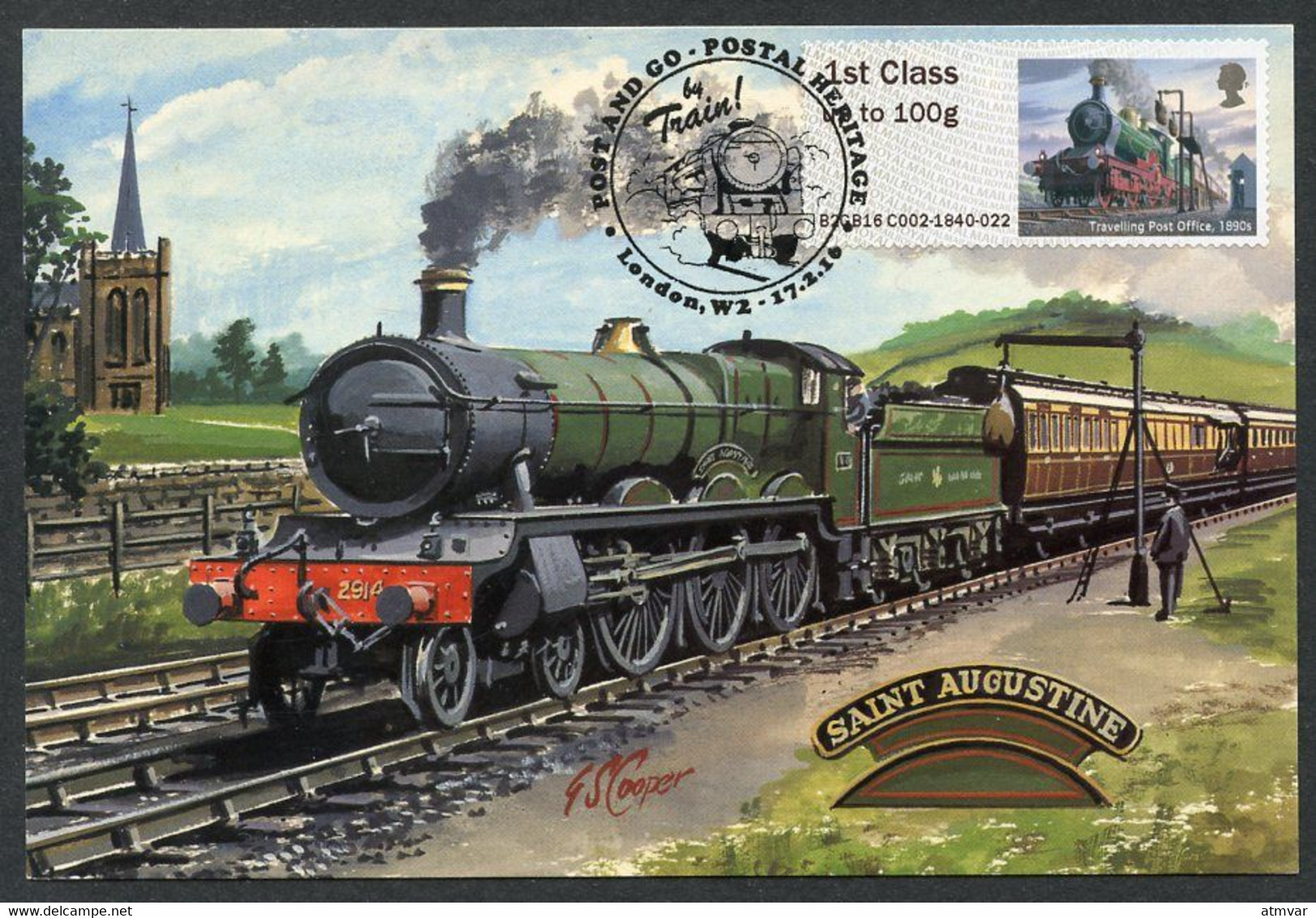 UK / GRANDE BRETAGNE (2016) Carte Maximum Card ATM Post&Go Postal Heritage Mail Train Locomotive Railway St. Augustine - Maximum Cards