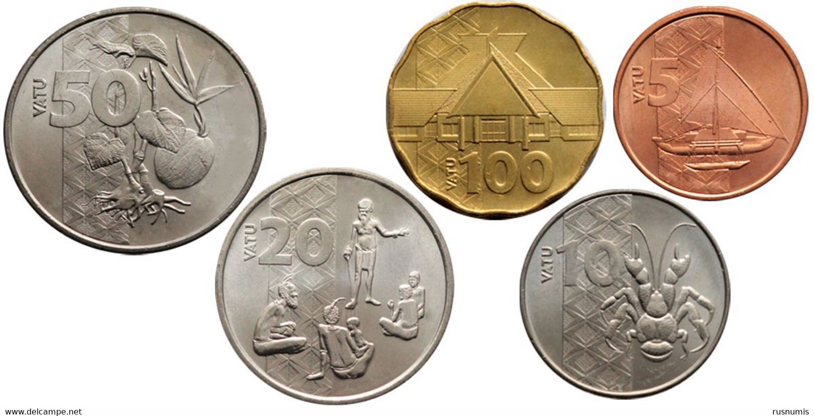 VANUATU 5 COINS SET 5 - 10 - 20 - 50 - 100 VATU 2015 UNC - Vanuatu