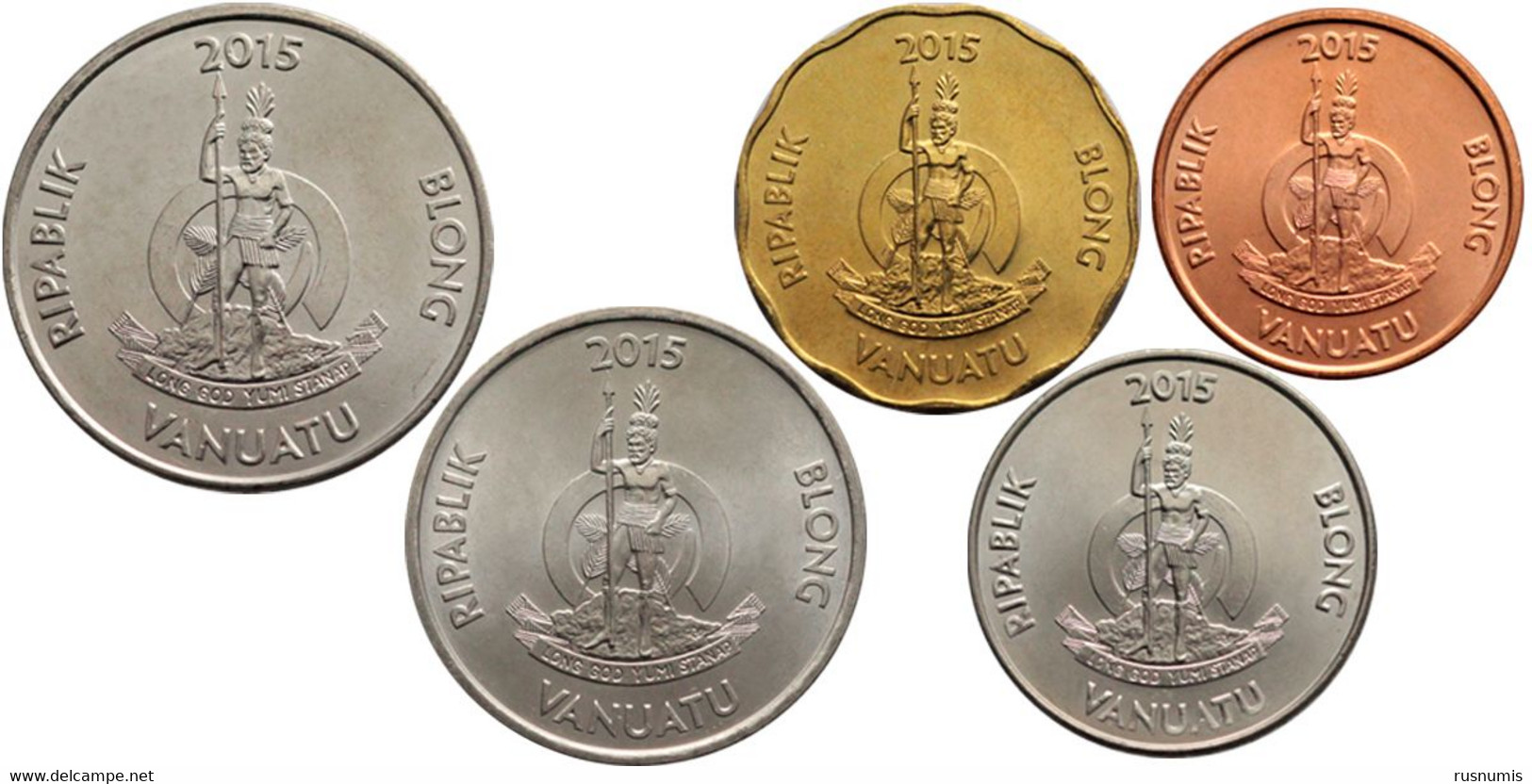 VANUATU 5 COINS SET 5 - 10 - 20 - 50 - 100 VATU 2015 UNC - Vanuatu