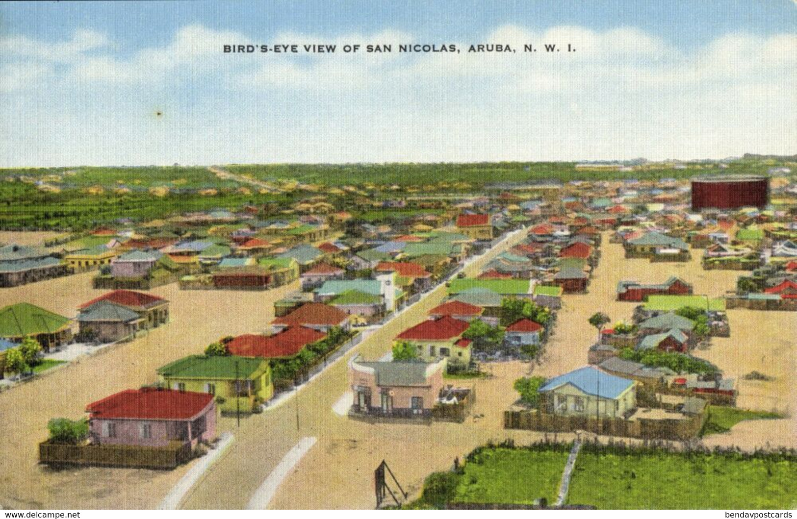 Aruba, N.W.I., SAN NICOLAS, Bird's-eye View (1940s) Postcard (2) - Aruba