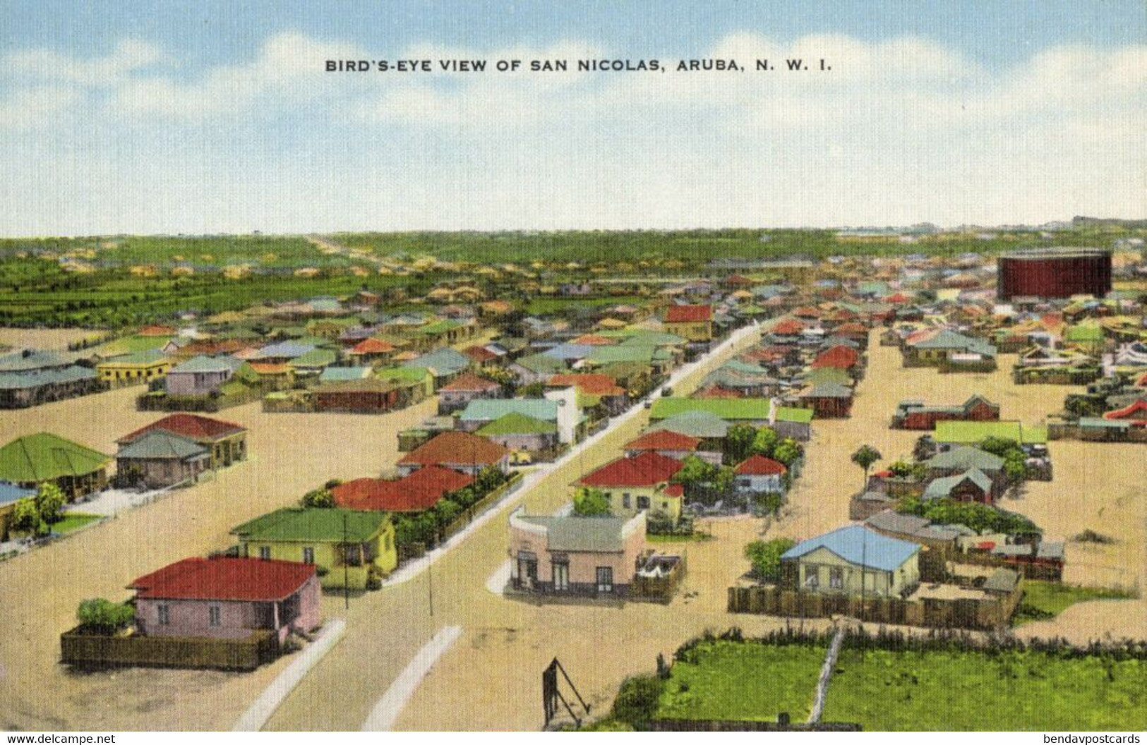 Aruba, N.W.I., SAN NICOLAS, Bird's-eye View (1940s) Postcard (3) - Aruba