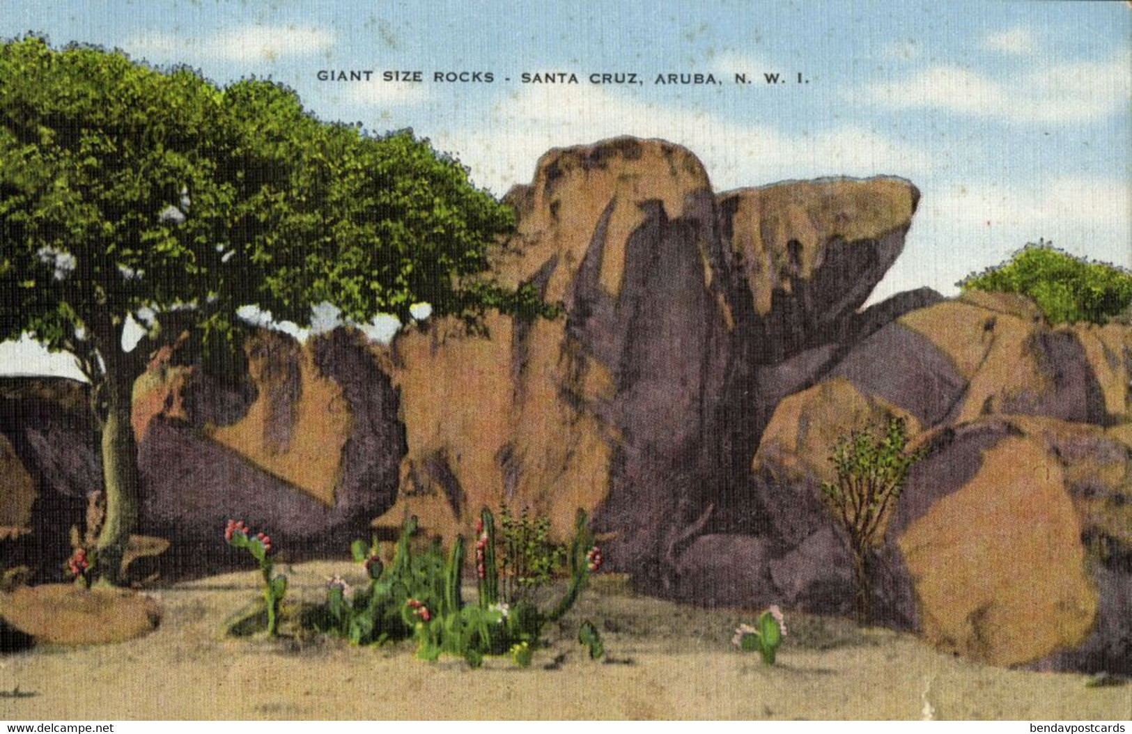 Aruba, N.W.I., SANTA CRUZ, Giant Rocks (1951) Postcard - Aruba