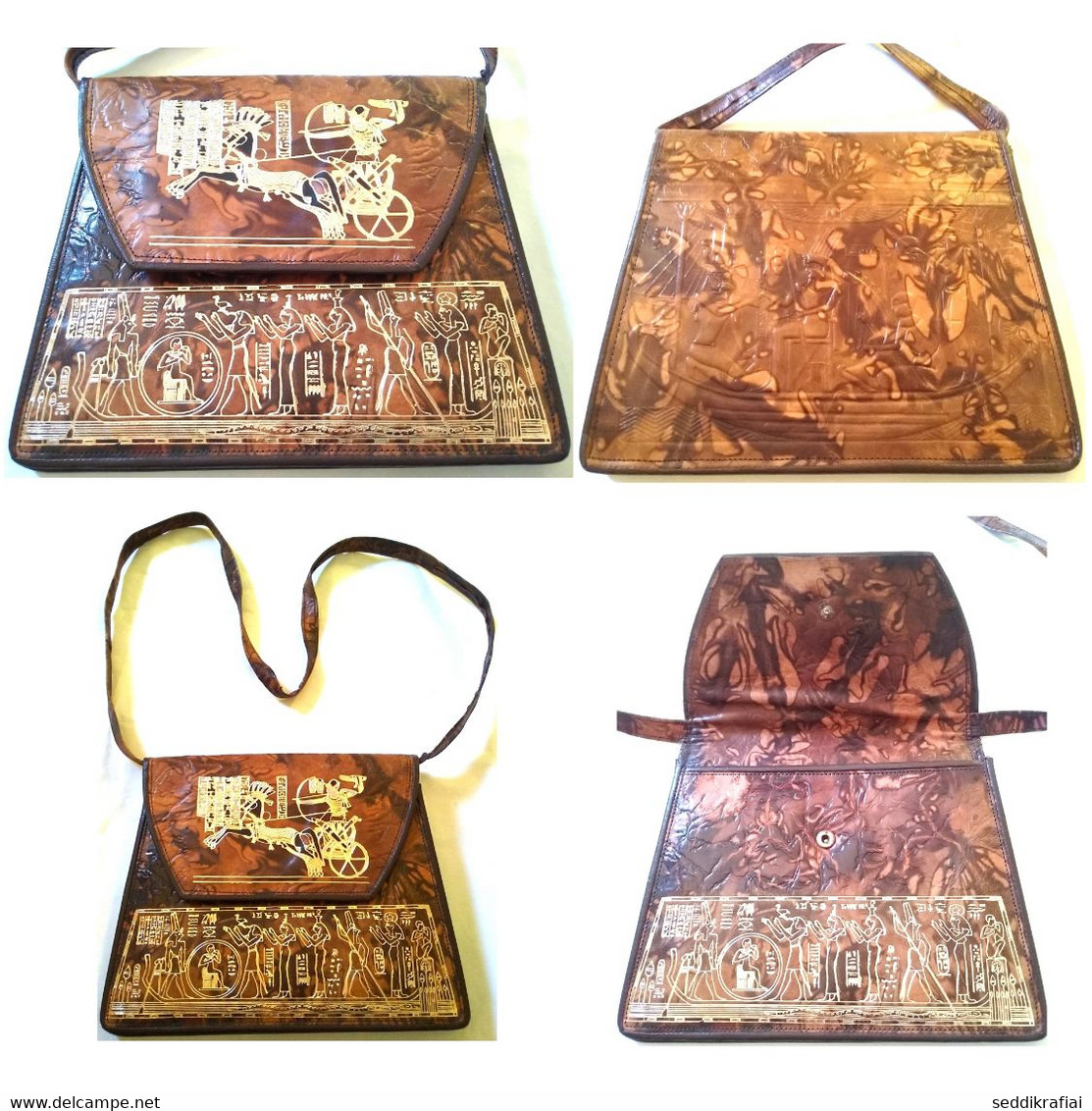 Antique Egyptian Pharaonic Bag Purse Embossed Design Genuine Leather Decoration - Lederwaren