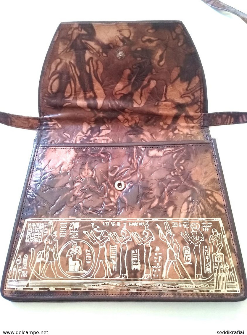 Antique Egyptian Pharaonic Bag Purse Embossed Design Genuine Leather Decoration - Leather Goods 