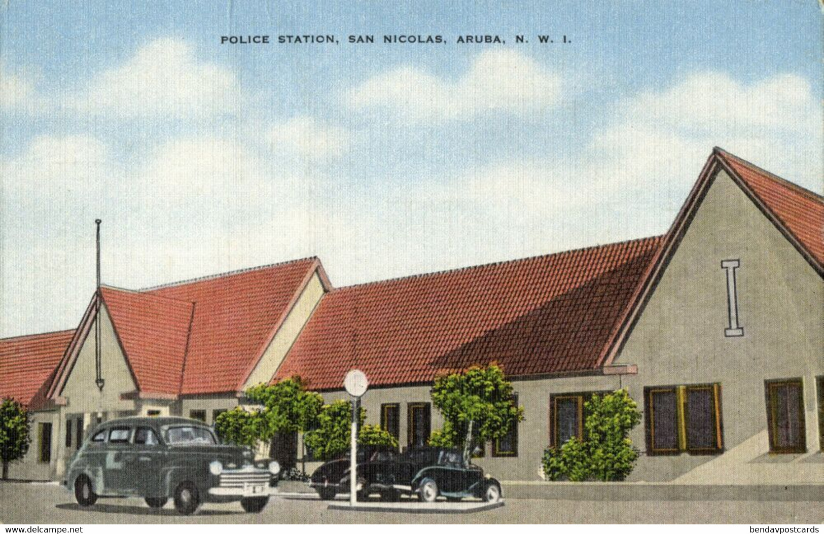 Aruba, N.W.I., SAN NICOLAS, Police Station, Car (1940s) Postcard - Aruba