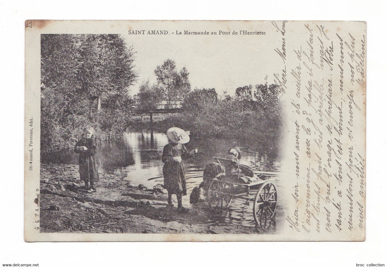 Saint-Amand-Montrond, La Marmande Au Pont De L'Henriette, 1903, éd. Pivoteau, Laveuse, Lavandière, Fillettes - Saint-Amand-Montrond