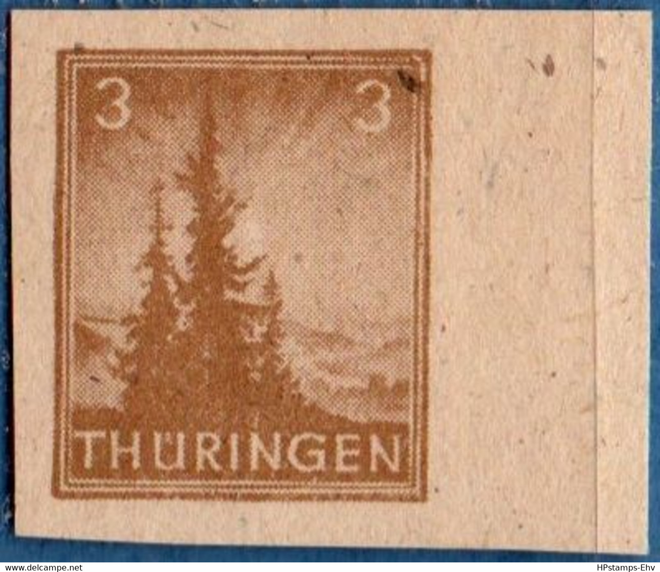 Germany, Thüringen 1945 3 Pf Imperforate With Border, Paper Y Z II Color A 1 Value MNH 2207.2401 Fir Trees - Andere & Zonder Classificatie