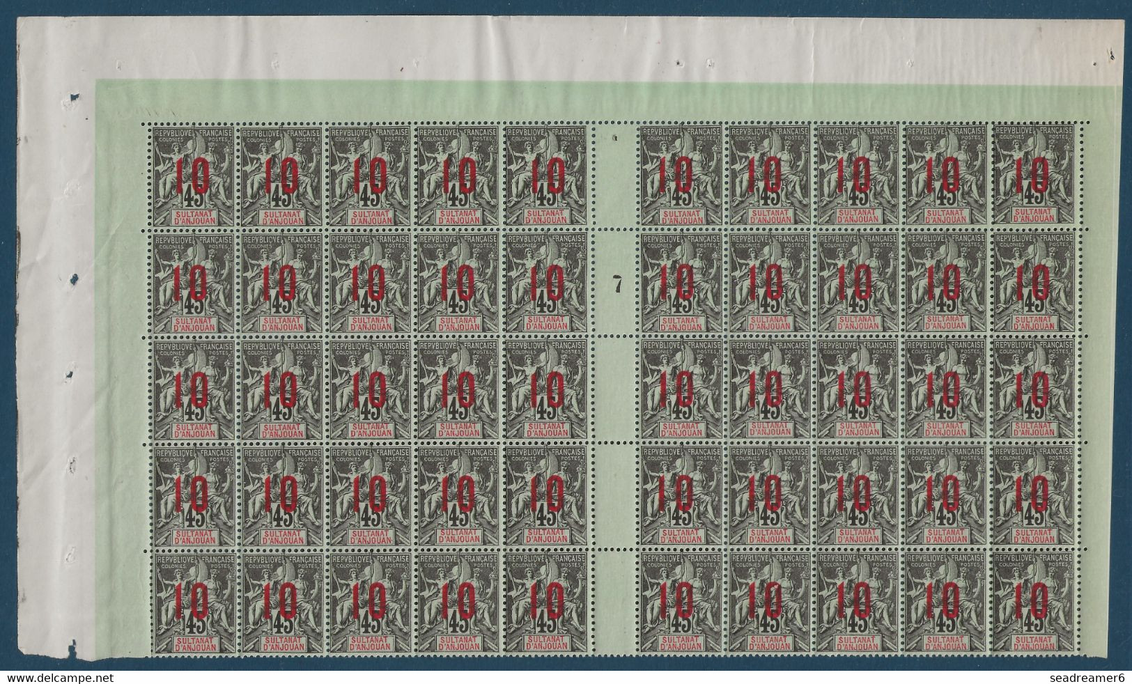 Colonies Type Groupe Anjouan Feuille Interpanneau N°27/27Aa/* Millésime 7 Variété 1 & 0 Espacés Case 36 TTB - Nuovi