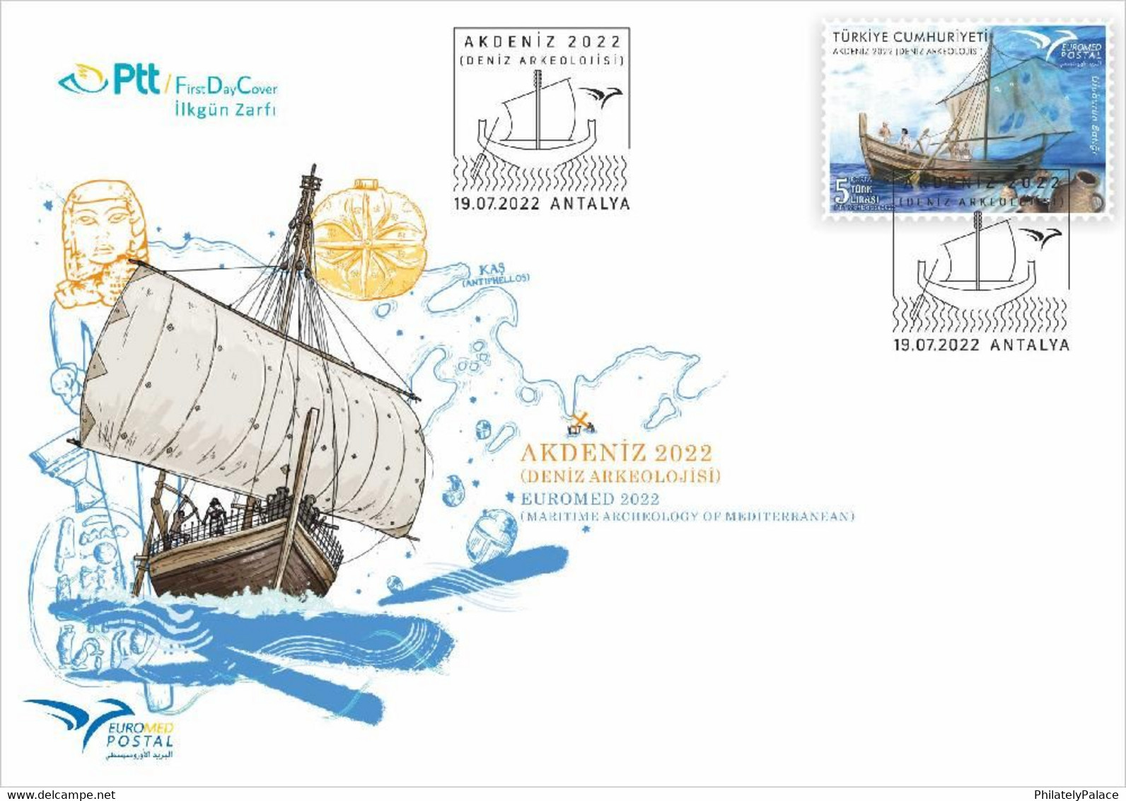 Turkey ** New 2022 – EUROMED ( MARITIME ARCHEOLOGY OF MEDITERRANEAN ) SHIP BOAT HISTORY FDC (**) - Briefe U. Dokumente