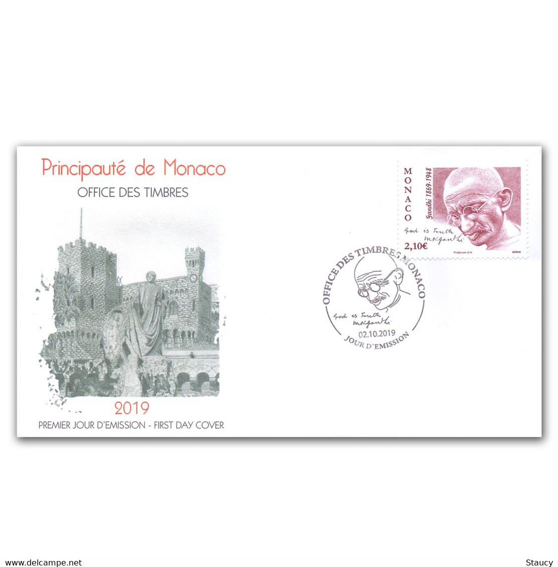 Monaco 2019 - 150th Birth Anniversary Of Mahatma Gandhi - Proof Signed By Artist With FDC Ex Rare 100% Original - Brieven En Documenten