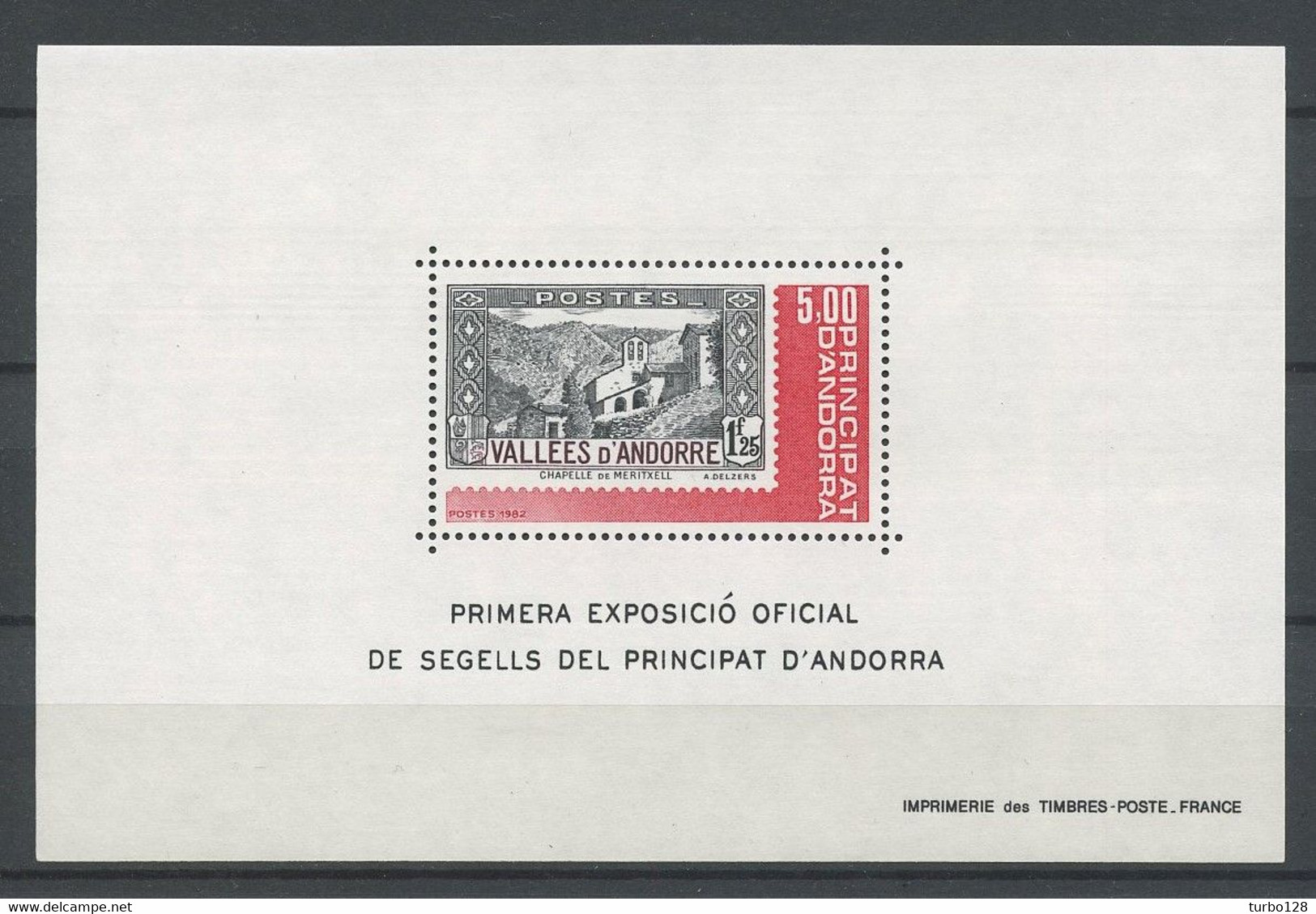 ANDORRE 1982 Blo N° 1 **  Neuf MNH Superbe C 2.50 € Chapelle De Meritxell Exposition Officielle Churchs - Blocks & Sheetlets