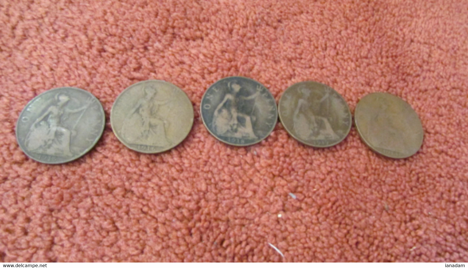 5 WW1 British Pennies 1914-1918 - 1914-18