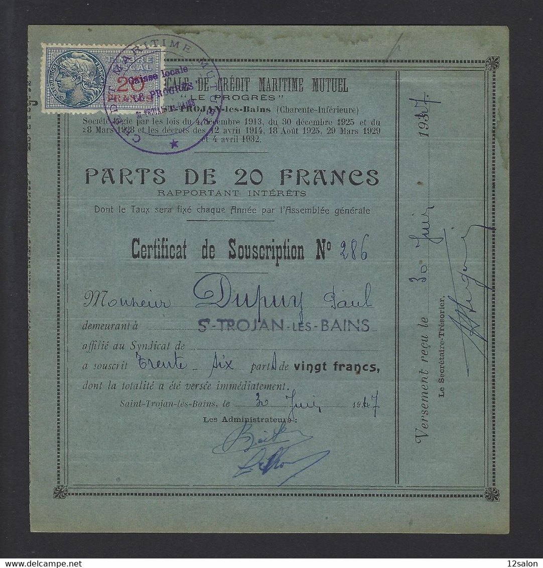 CREDIT MARITIME MUTUEL 1947 ST TROJAN LES BAINS ILE D' OLERON - Covers & Documents