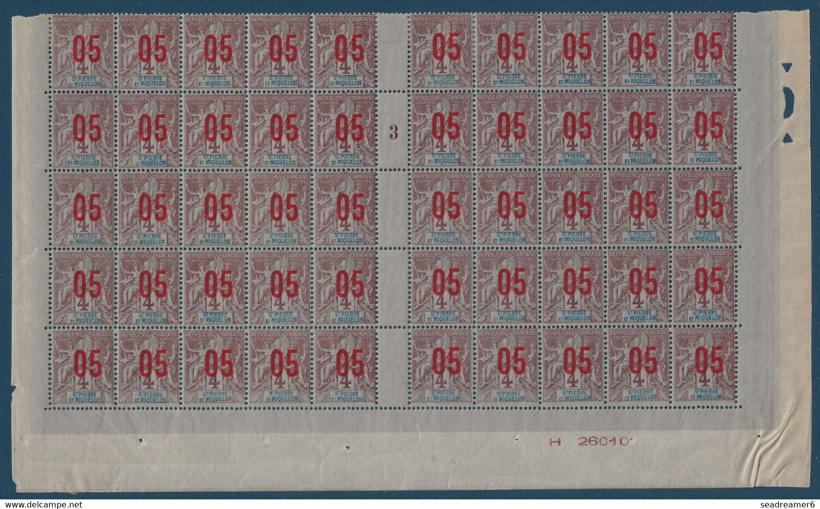 Colonies Type Groupe St Pierre & Miquelon Feuille Interpanneau N°95Aa**/* Millésime 3 Surcharge Espacés  TTB - Unused Stamps